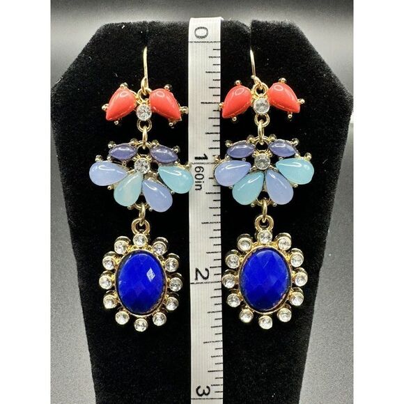 Gold Tone Multicolor Acrylic Rhinestone Chandelier Style Dangle Earrings - Picture 2 of 6